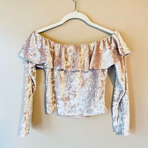 Crushed Velour Velvet Champagne Colored Ruffle Top